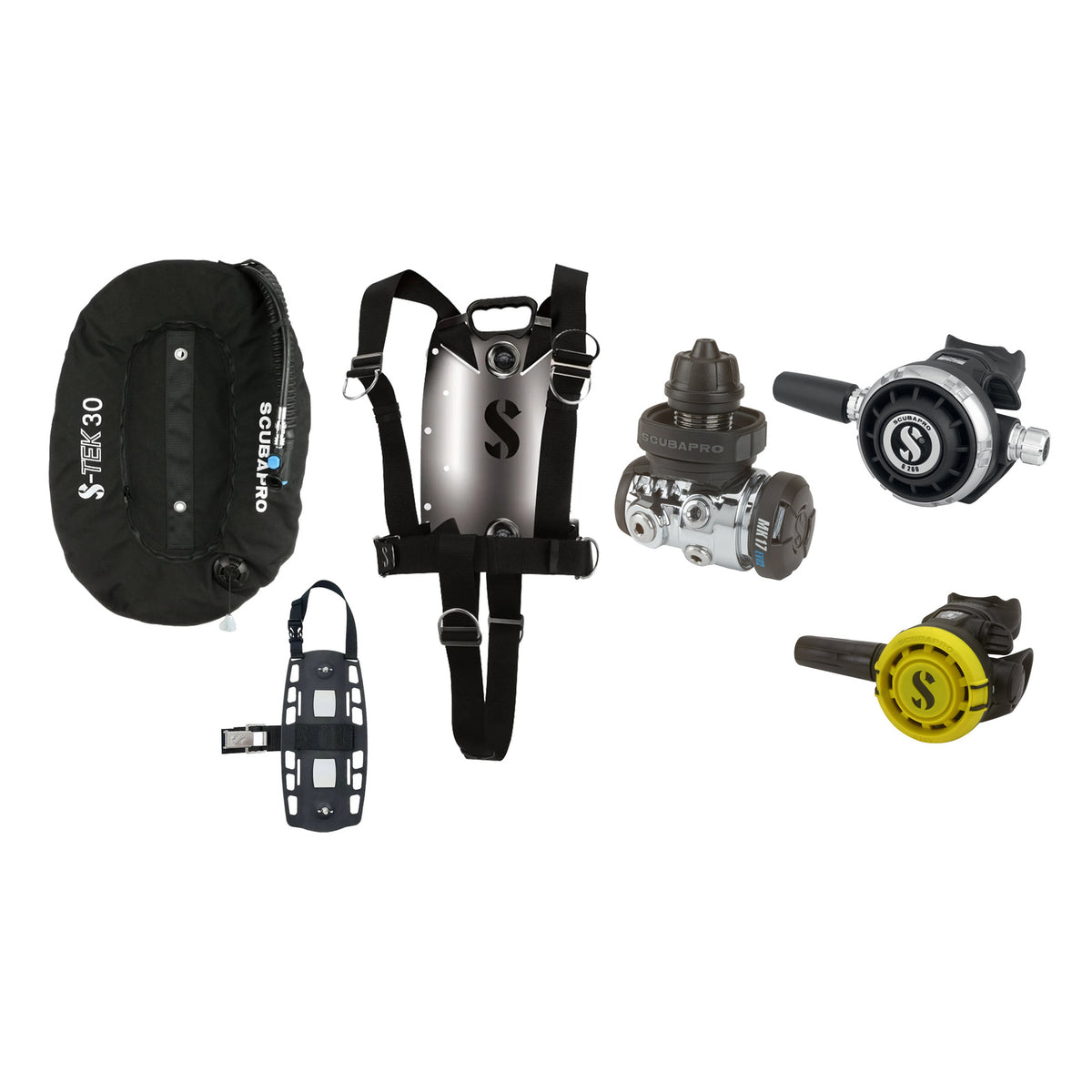 SCUBAPRO MK17 EVO2 / G260 regulator set with R105 octopus and S-TEK Pure BCD (stainless steel)