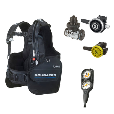SCUBAPRO MK17 EVO2 / G260 regulator set with R105 octopus and T-One BCD, with Compact Combo 2