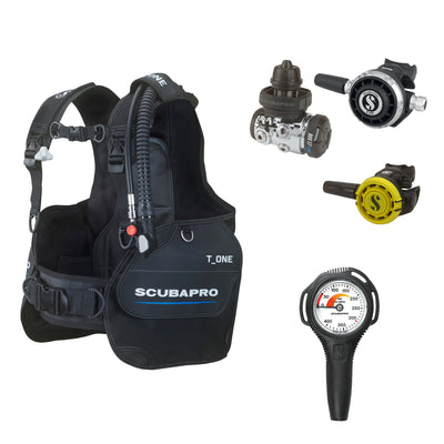 SCUBAPRO MK17 EVO2 / G260 regulator set with R105 octopus and T-One BCD, with Compact SPG