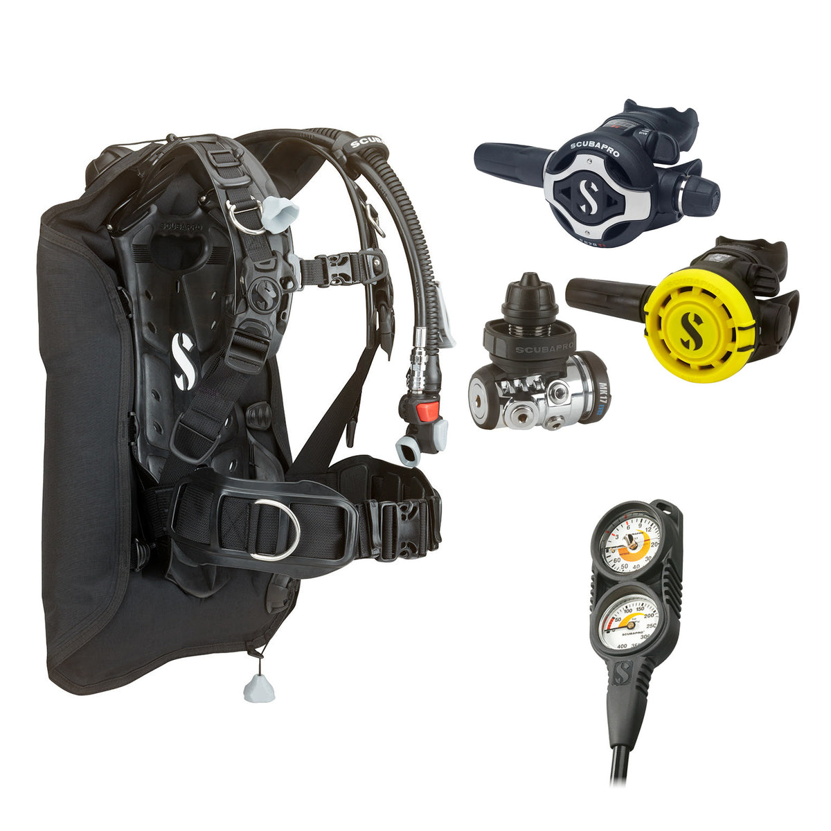 SCUBAPRO MK17 EVO2 / S620Ti regulator set with R105 octopus and Hydros Core BCD