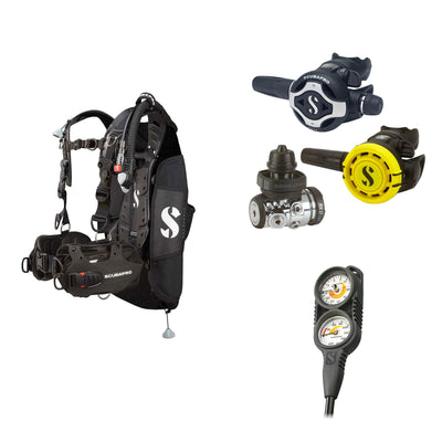SCUBAPRO MK17 EVO2 / S620Ti regulator set with R105 octopus and Hydros Pro Ladies BCD in black, with Compact Combo 2