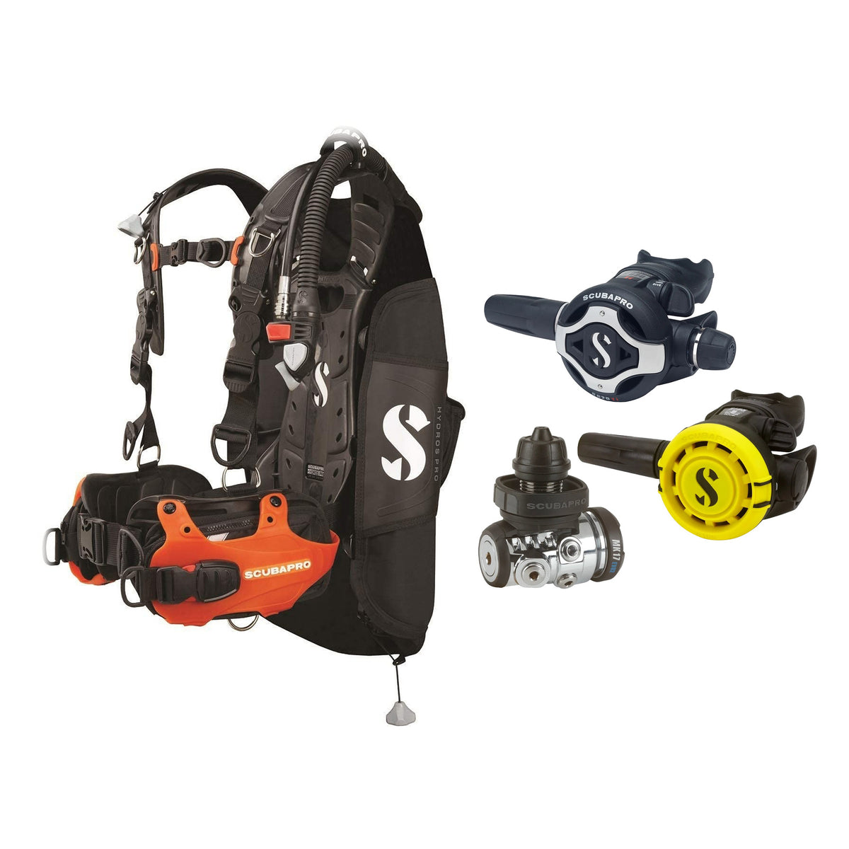 SCUBAPRO MK17 EVO2 / S620Ti regulator set with R105 octopus and Hydros Pro Ladies BCD in orange