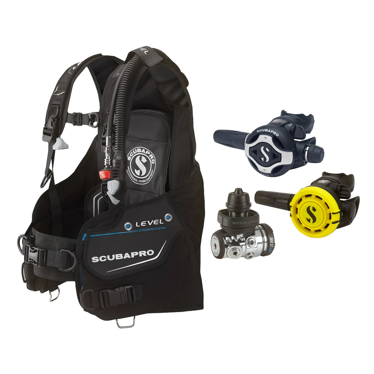 SCUBAPRO MK17 EVO2 / S620Ti regulator set with R105 octopus and Level BCD