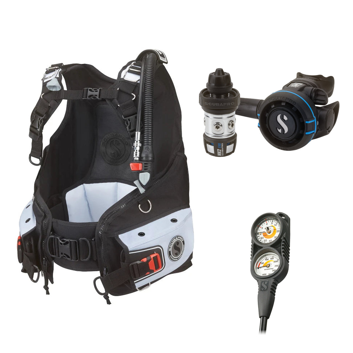 SCUBAPRO MK2 EVO / R105 regulator set with R105 octopus and Bella BCD, with Compact Combo 2