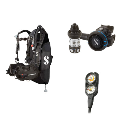 SCUBAPRO MK2 EVO / R105 regulator set with R105 octopus and Hydros Pro Ladies BCD in black, with Compact Combo 2