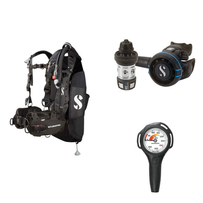 SCUBAPRO MK2 EVO / R105 regulator set with R105 octopus and Hydros Pro Ladies BCD in black, with Compact SPG