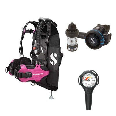 SCUBAPRO MK2 EVO / R105 regulator set with R105 octopus and Hydros Pro Ladies BCD in pink, with Compact SPG
