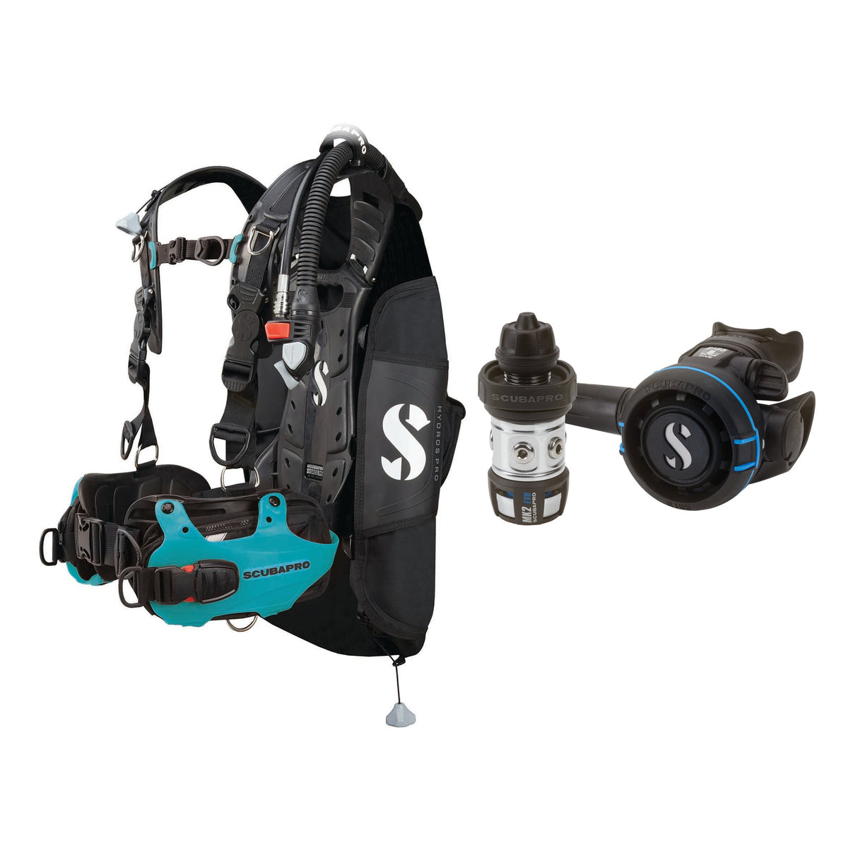SCUBAPRO MK2 EVO / R105 regulator set with R105 octopus and Hydros Pro Ladies BCD in turquoise