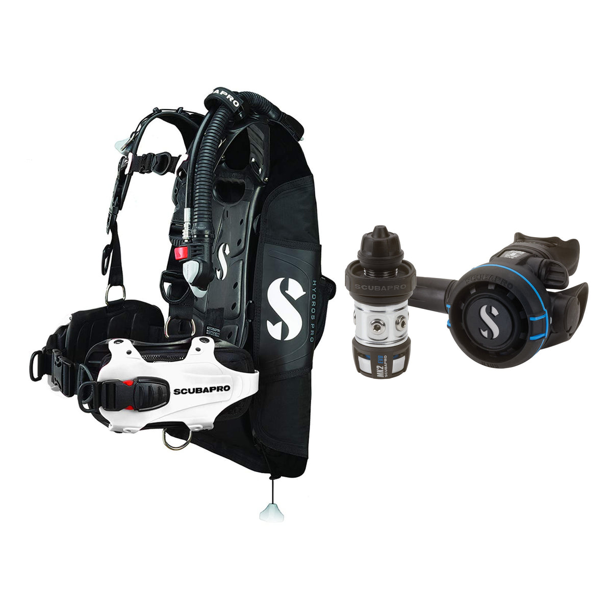SCUBAPRO MK2 EVO / R105 regulator set with R105 octopus and Hydros Pro Ladies BCD in white