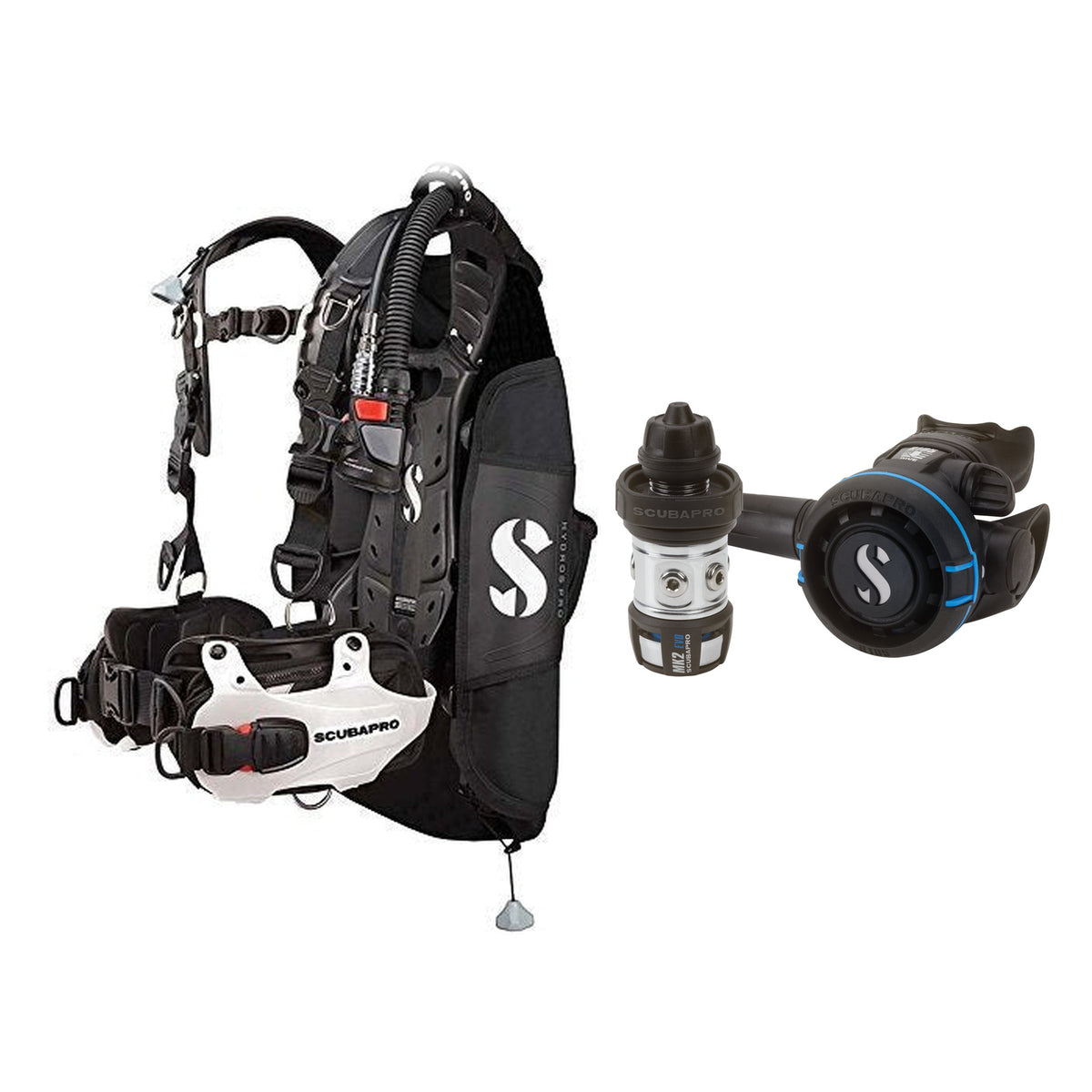 SCUBAPRO MK2 EVO / R105 regulator set with R105 octopus and Hydros Pro Mens BCD in white