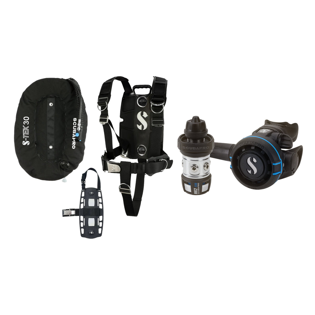 SCUBAPRO MK2 EVO / R105 regulator set with R105 octopus and S-TEK Pro BCD (stainless steel)
