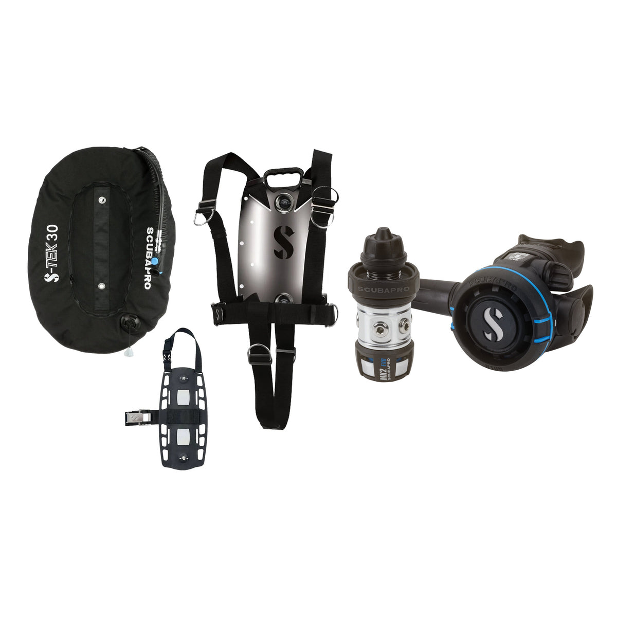 SCUBAPRO MK2 EVO / R105 regulator set with R105 octopus and S-TEK Pure BCD (stainless steel)
