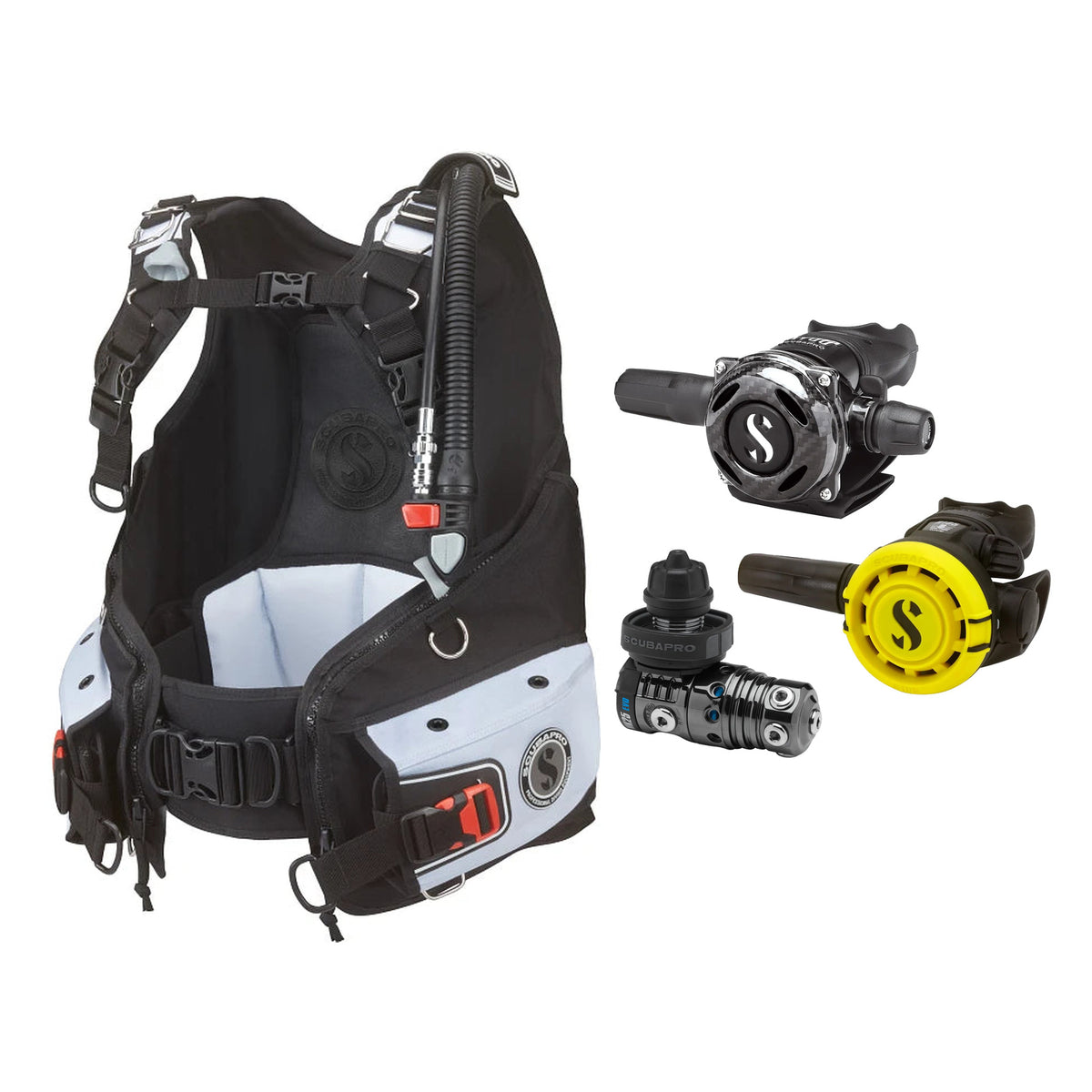 SCUBAPRO MK25 EVO / A700 Carbon BT regulator set with R105 octopus and Bella BCD