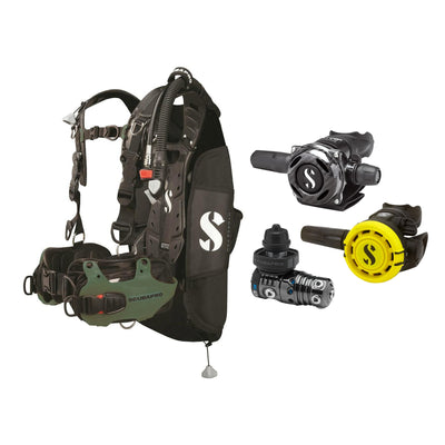SCUBAPRO MK25 EVO / A700 Carbon BT regulator set with R105 octopus and Hydros Pro Mens BCD in army green