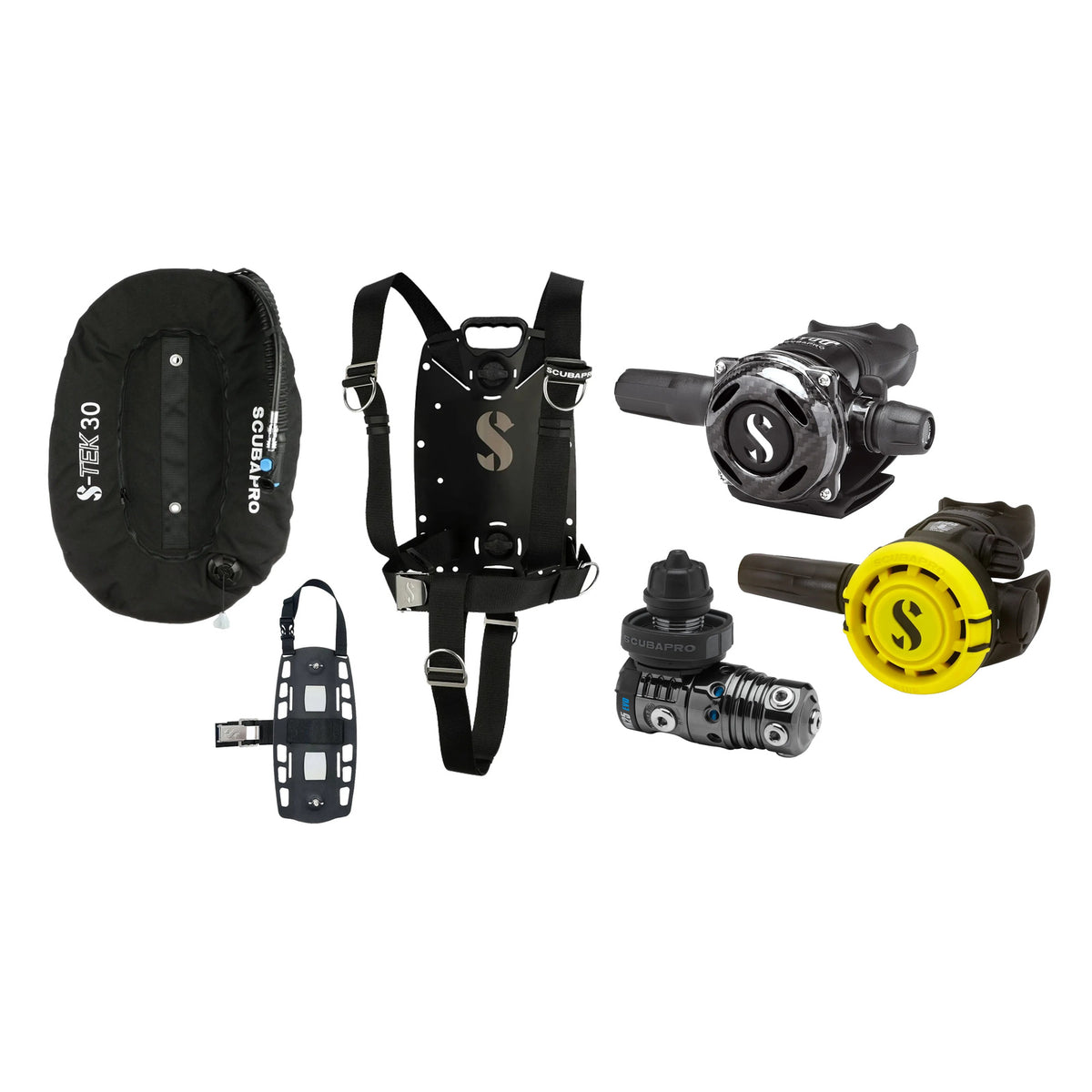 SCUBAPRO MK25 EVO / A700 Carbon BT regulator set with R105 octopus and S-TEK Pure BCD (stainless steel)