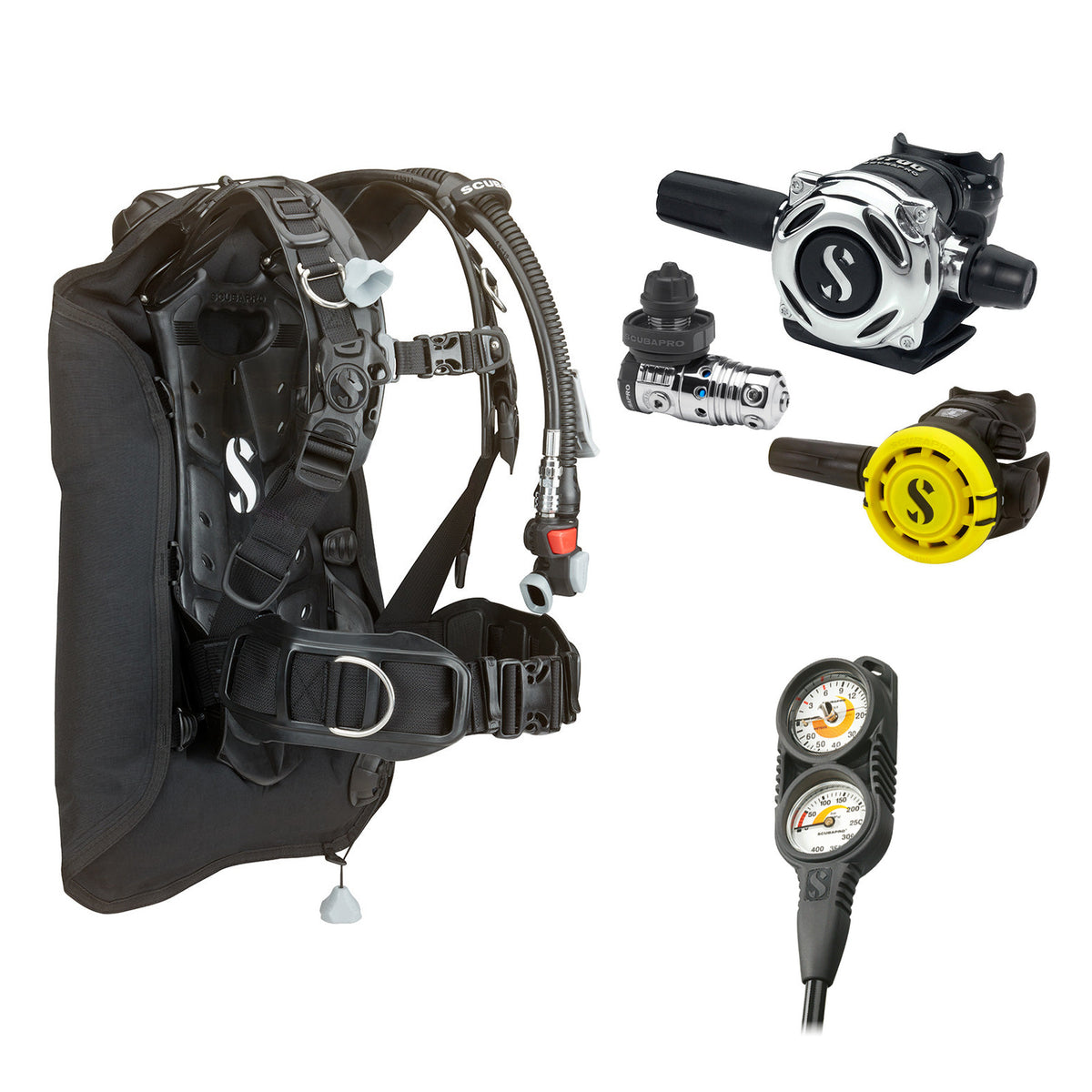 SCUBAPRO MK25 EVO / A700 regulator set with R105 octopus and Hydros Core BCD