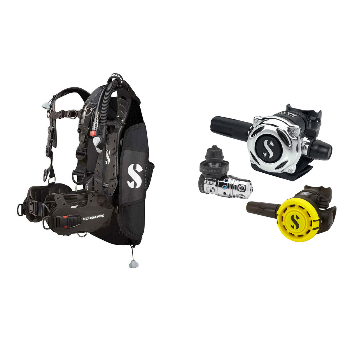 SCUBAPRO MK25 EVO / A700 regulator set with R105 octopus and Hydros Pro Ladies BCD in black