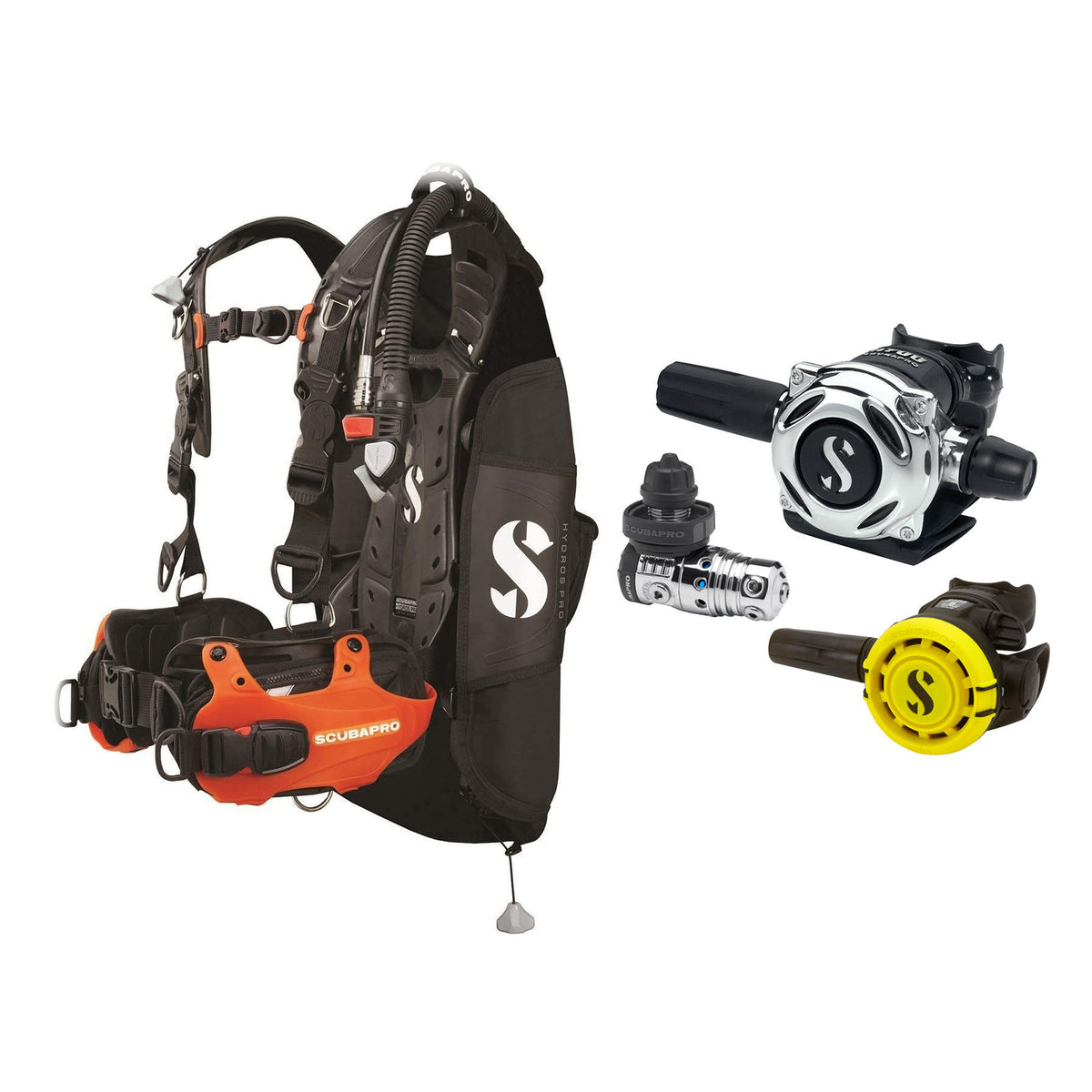 SCUBAPRO MK25 EVO / A700 regulator set with R105 octopus and Hydros Pro Ladies BCD in orange