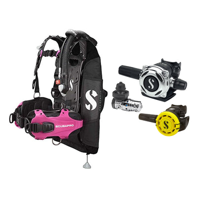 SCUBAPRO MK25 EVO / A700 regulator set with R105 octopus and Hydros Pro Ladies BCD in pink
