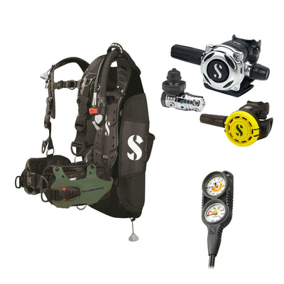 SCUBAPRO MK25 EVO / A700 regulator set with R105 octopus and Hydros Pro Mens BCD in army green, with Compact Combo 2