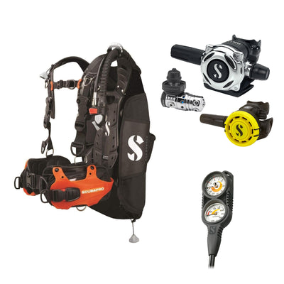 SCUBAPRO MK25 EVO / A700 regulator set with R105 octopus and Hydros Pro Mens BCD in orange, with Compact Combo 2