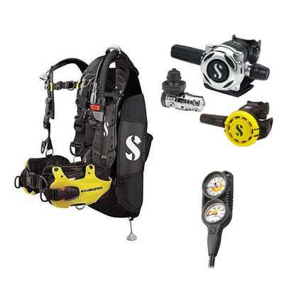 SCUBAPRO MK25 EVO / A700 regulator set with R105 octopus and Hydros Pro Mens BCD in yellow, with Compact Combo 2
