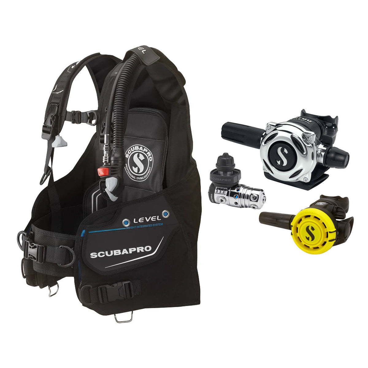 SCUBAPRO MK25 EVO / A700 regulator set with R105 octopus and Level BCD