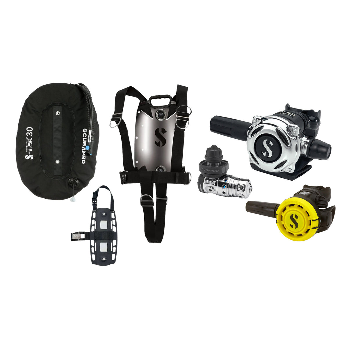 SCUBAPRO MK25 EVO / A700 regulator set with R105 octopus and S-TEK Pure BCD (stainless steel)