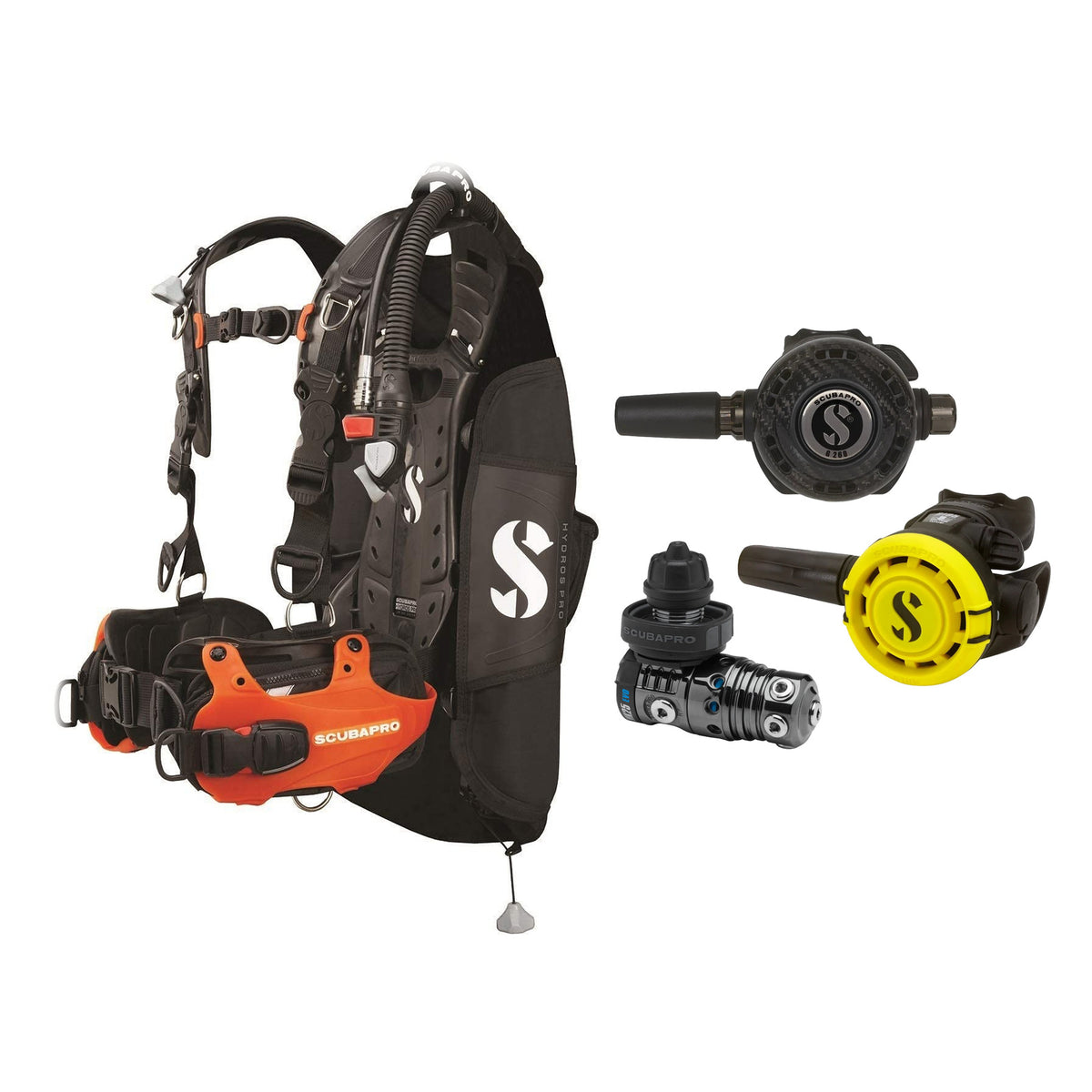 SCUBAPRO MK25 EVO / G260 CBT regulator set with R105 octopus and Hydros Pro Ladies BCD in orange