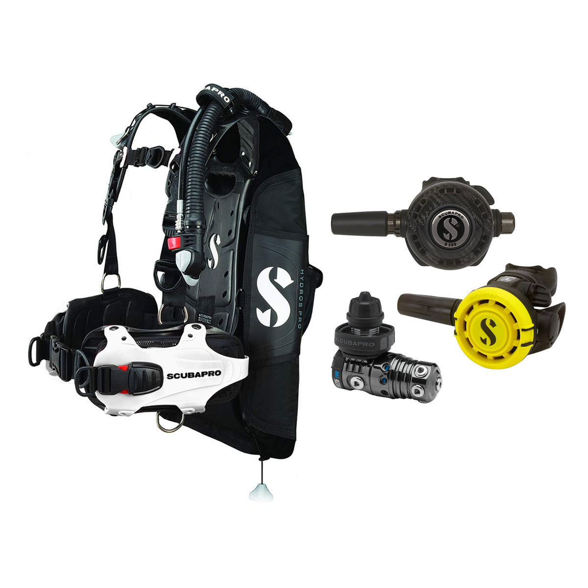 SCUBAPRO MK25 EVO / G260 CBT regulator set with R105 octopus and Hydros Pro Ladies BCD in white