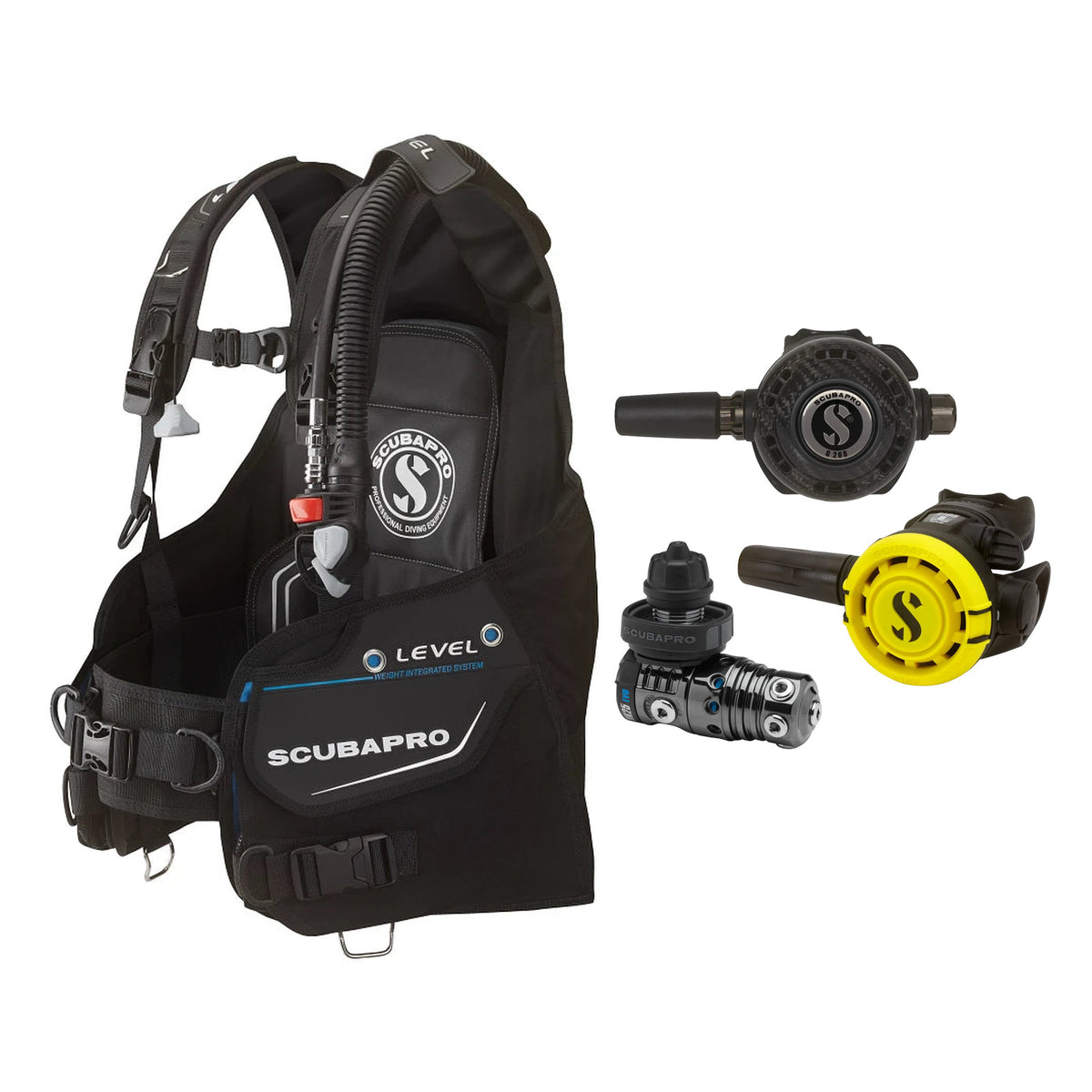 SCUBAPRO MK25 EVO / G260 CBT regulator set with R105 octopus and Level BCD