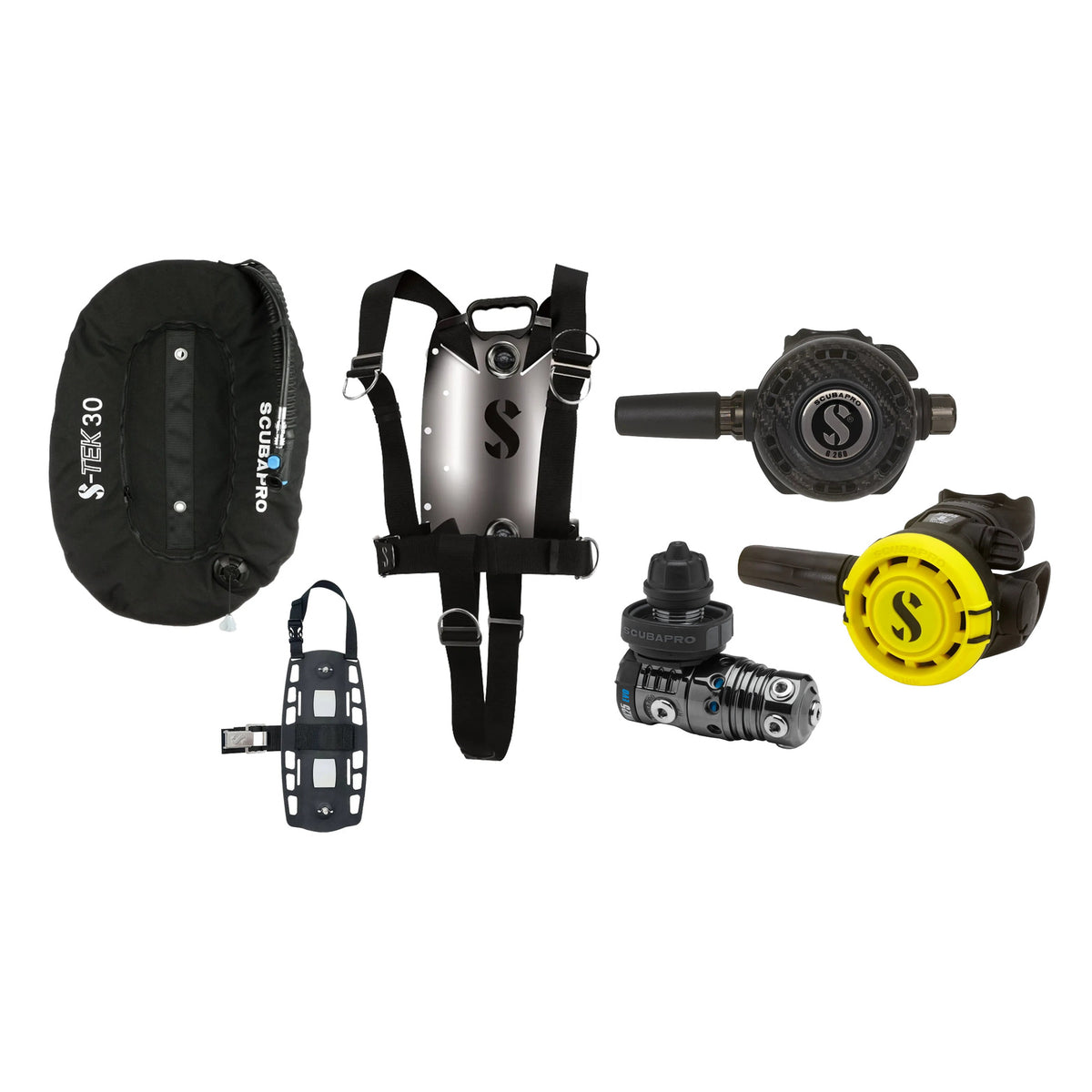 SCUBAPRO MK25 EVO / G260 CBT regulator set with R105 octopus and S-TEK Pure BCD (stainless steel)