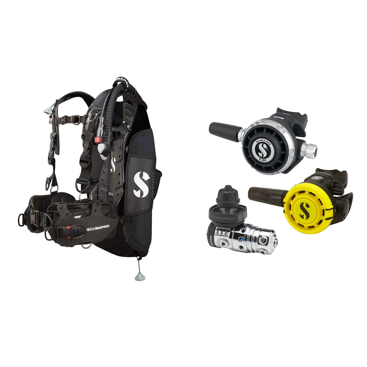 SCUBAPRO MK25 EVO / G260 regulator set with R105 octopus and Hydros Pro Ladies BCD in black