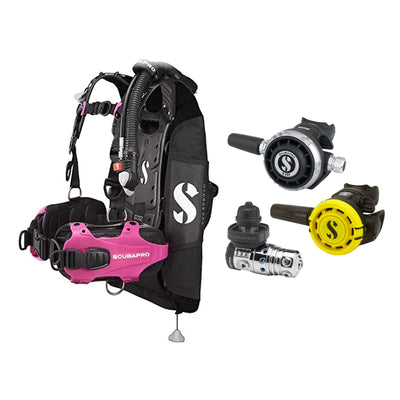 SCUBAPRO MK25 EVO / G260 regulator set with R105 octopus and Hydros Pro Ladies BCD in pink