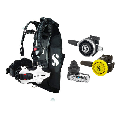 SCUBAPRO MK25 EVO / G260 regulator set with R105 octopus and Hydros Pro Ladies BCD in white
