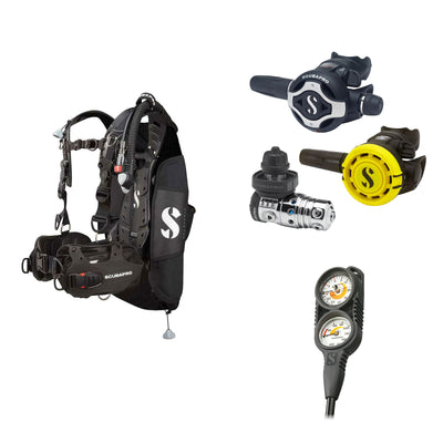 SCUBAPRO MK25 EVO / S620Ti regulator set with R105 octopus and Hydros Pro Ladies BCD in black, with Compact Combo 2