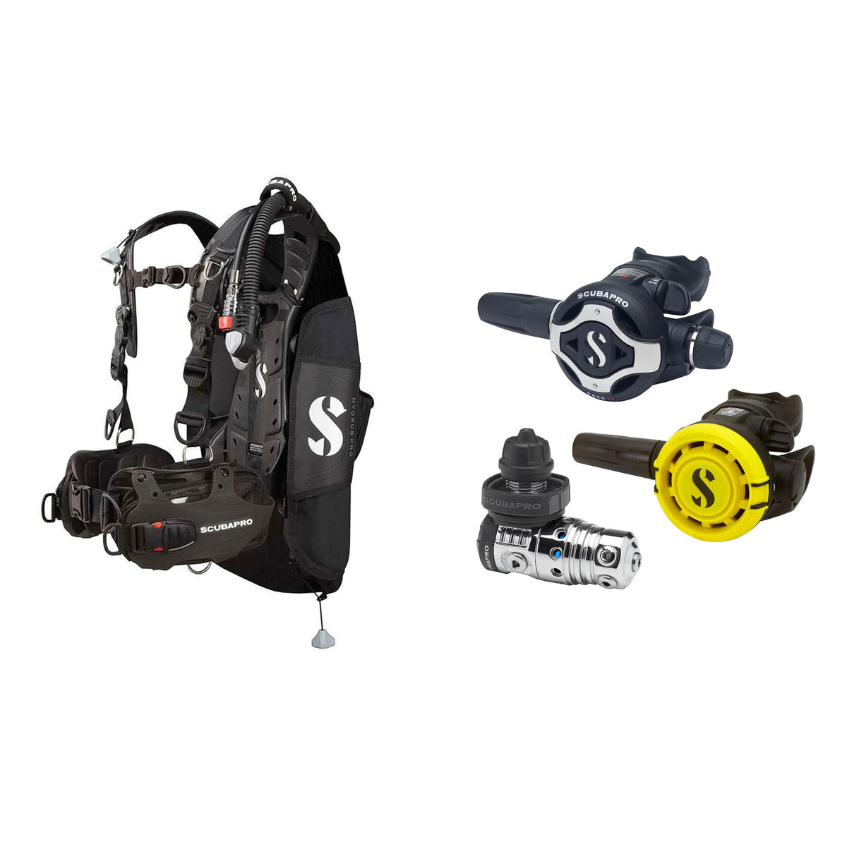 SCUBAPRO MK25 EVO / S620Ti regulator set with R105 octopus and Hydros Pro Ladies BCD in black