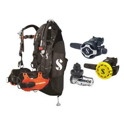 SCUBAPRO MK25 EVO / S620Ti regulator set with R105 octopus and Hydros Pro Ladies BCD in orange