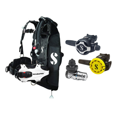 SCUBAPRO MK25 EVO / S620Ti regulator set with R105 octopus and Hydros Pro Ladies BCD in white