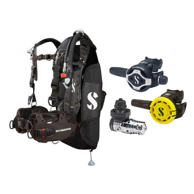 SCUBAPRO MK25 EVO / S620Ti regulator set with R105 octopus and Hydros Pro Mens BCD in all black