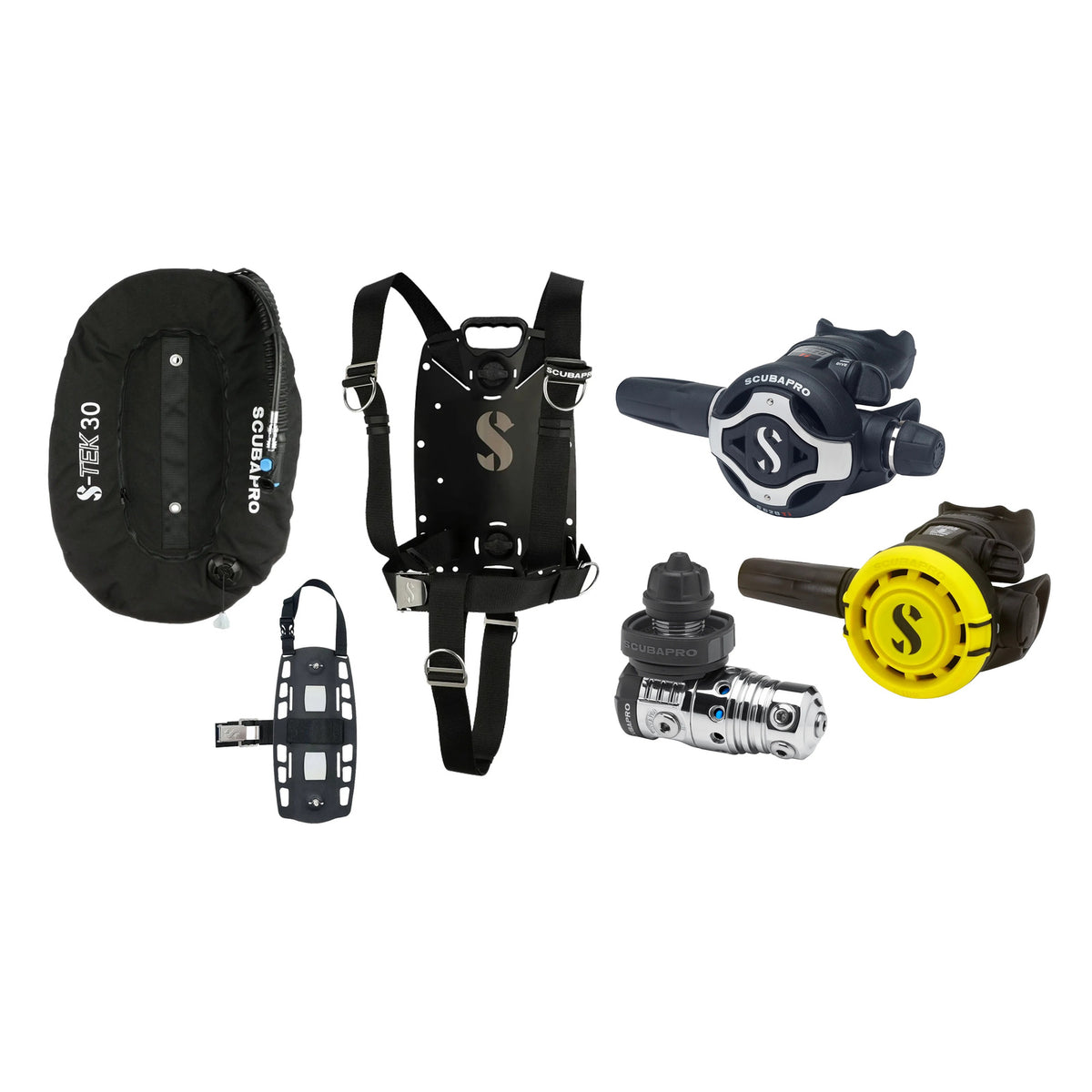 SCUBAPRO MK25 EVO / S620Ti regulator set with R105 octopus and S-TEK Pure BCD (stainless steel)