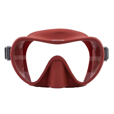 Aqua Lung Nabul frameless snorkelling mask in brick red, front view showing the single lens and nose pocket