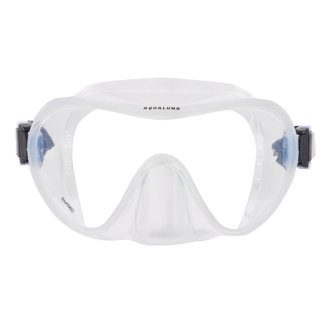 Aqua Lung Nabul frameless snorkelling mask with a clear silicone skirt, front view showing the single lens and nose pocket