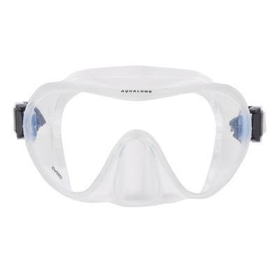Aqua Lung Nabul frameless snorkelling mask with a clear silicone skirt, front view showing the single lens and nose pocket