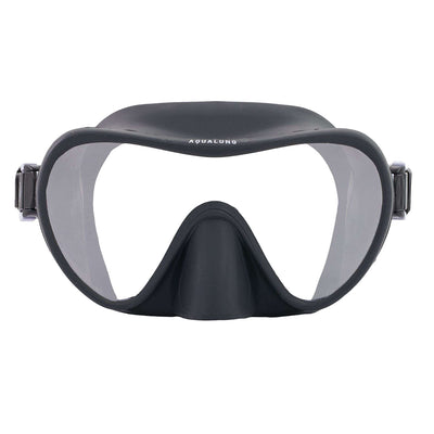 Aqua Lung Nabul frameless snorkelling mask in grey, front view showing the single lens and swivel buckles