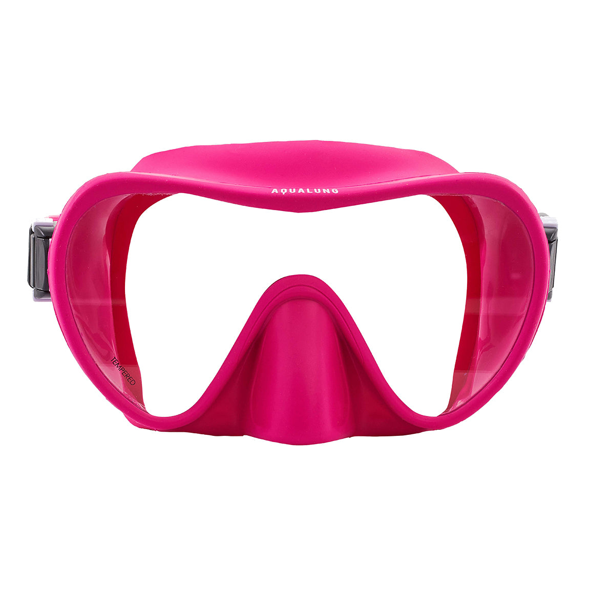 Aqua Lung Nabul frameless snorkelling mask in pink, front view showing the single lens and nose pocket