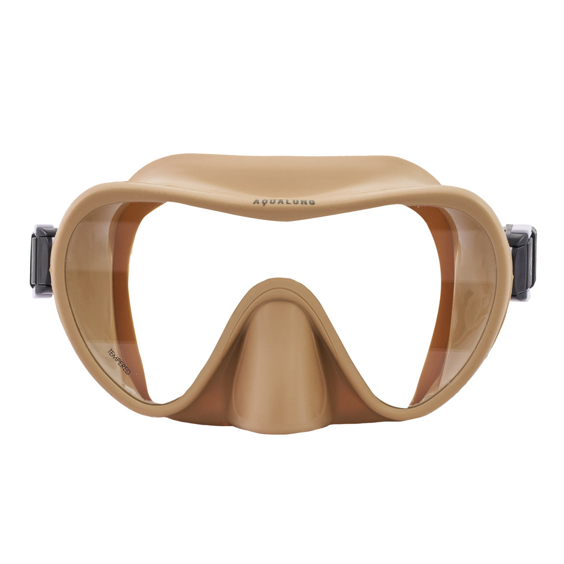 Aqua Lung Nabul frameless snorkelling mask in sand, front view showing the single lens and skirt-mounted buckles