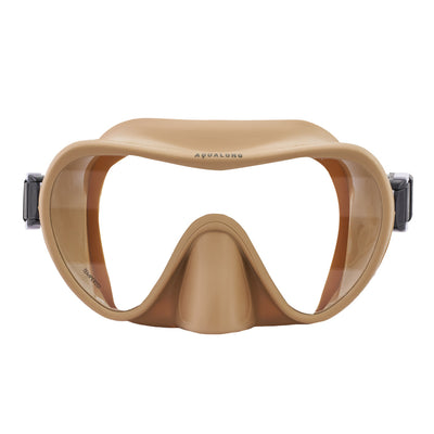 Aqua Lung Nabul frameless snorkelling mask in sand, front view showing the single lens and skirt-mounted buckles
