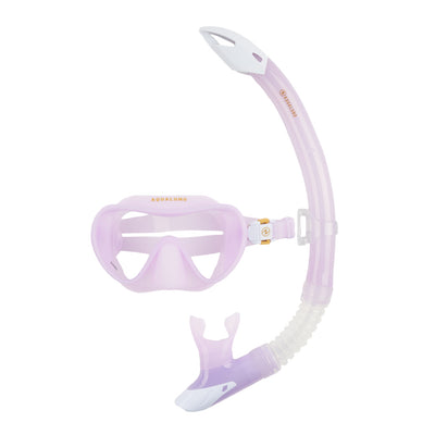Aqua Lung Nabul snorkelling combo in purple, the translucent frameless mask shown with its matching snorkel