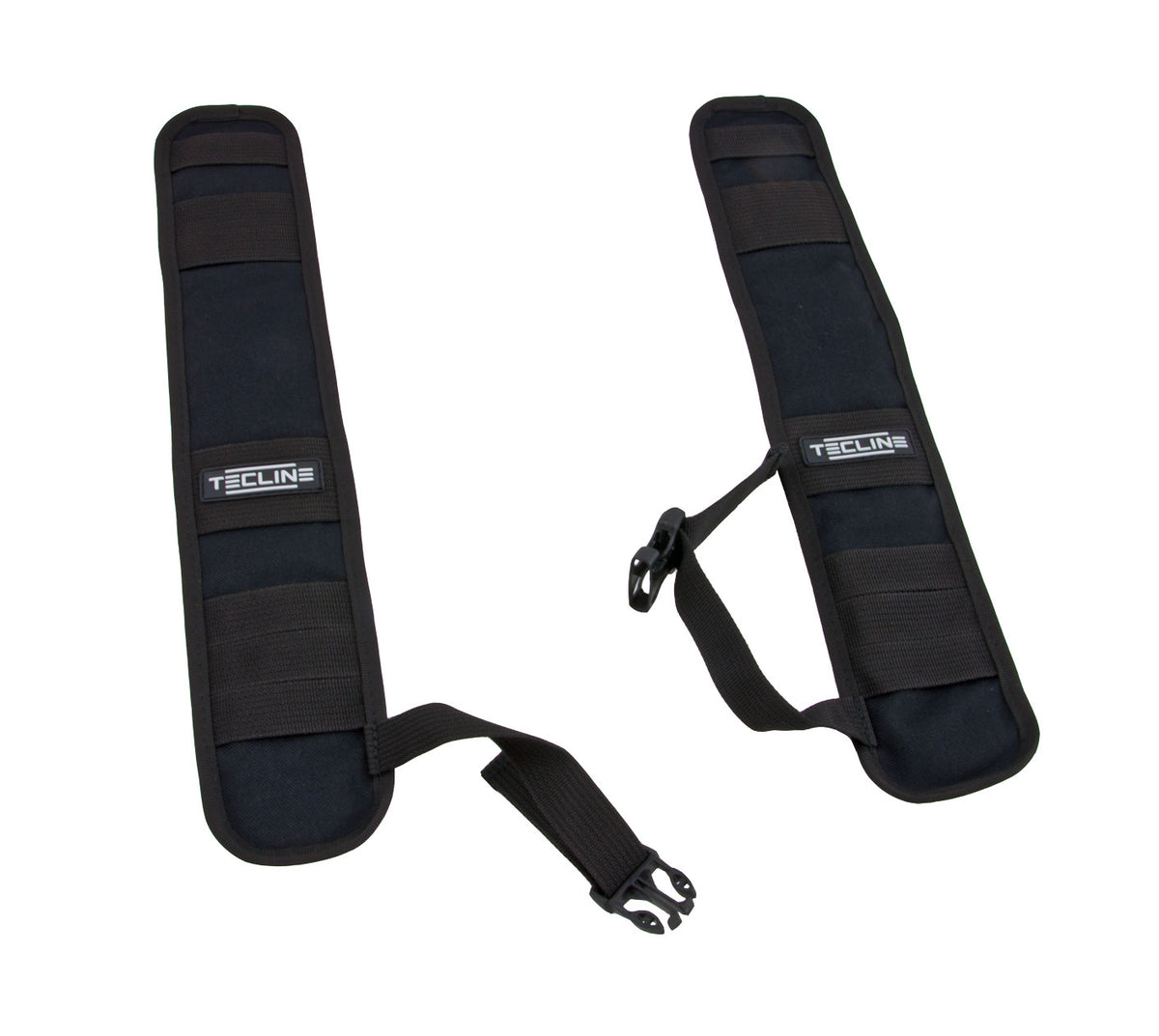 Pair of black Tecline Comfort harness shoulder pads with the chest strap